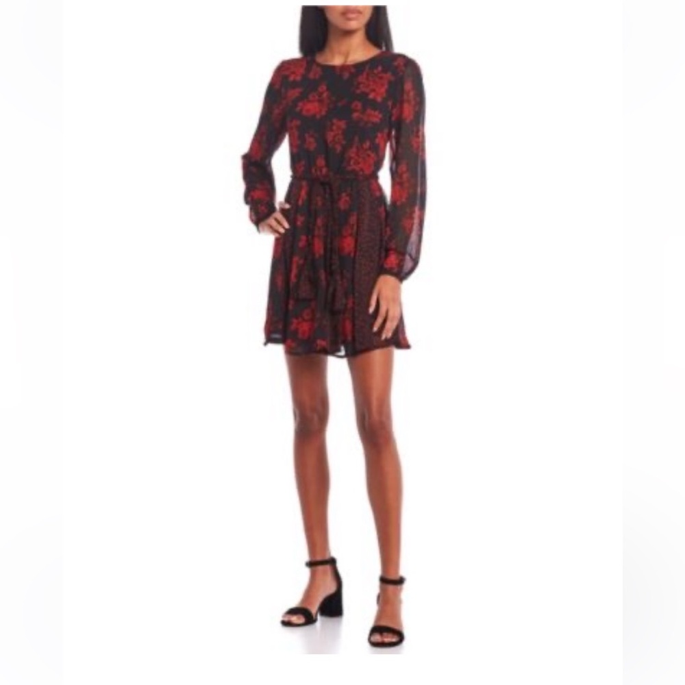 City Vibe Women’s Floral mini dress with long sheer sleeves and elastic waist